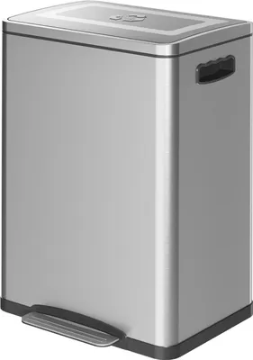 Image de Poubelle Poubelle à pédale 40 L avec couvercle et pédale, poubelle avec 2 poubelles intérieures, fonction de fermeture amortie pour salon, bureau, acier inoxydable, argent, 40 x 34,8 x 59 cm |