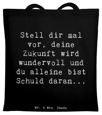 Produktbild von Mr. & Mrs. Panda Schultasche Spruch Mutig zu sich selbst stehen - Schwarz - Geschenk, Potenzial, Tasche, Trost, Vertrauem, Stärke, Mut, Zuversicht, Jutebeutel, Handlungen