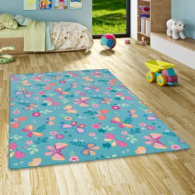 Produktbild von Kinder Spiel Teppich Schmetterling Türkis, Größe:400x500 cm