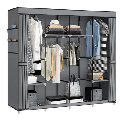 Produktbild von Stoffschrank Kleiderschrank mit Regalen Soffüberzug 170x45x175cm, für Schlafzimmer Ankleidezimmer, Stoffkleiderschrank Stabil, DIY Faltschrank