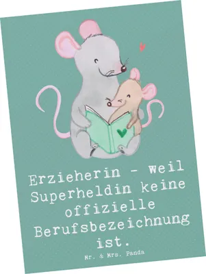 Produktbild von Mr. & Mrs. Panda Postkarte Erzieherin Superheldin - Meeresbrise - Geschenk, kreative Geschenke, Kinderbetreuung, Grußkarte, Beruf, Ansichtskarte, Fotokarte, Dankbarkeit