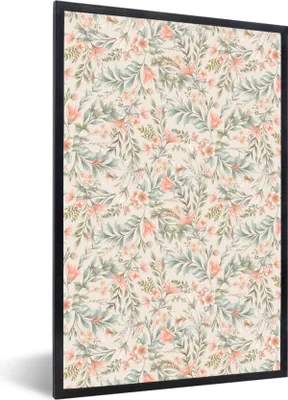 Produktbild von MuchoWow® MuchoWow® Gerahmtes Poster Vintage - Muster - Pflanzen 60x90 cm - Poster mit zchwarzem Bilderrahmen - Kunst