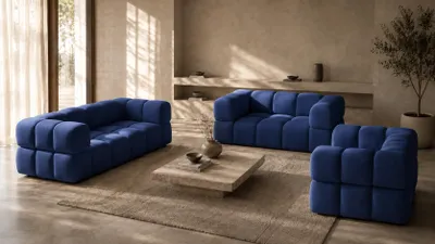 Produktbild von Kaiser Möbel Sofagarnitur, Set 3+2+1, Veloursstoff Bluvel, Tintenblau, AVERRO 3+2+1