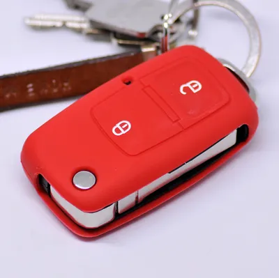 Produktbild von Auto Schlüssel Hülle Silikon Schutz Cover Rot kompatibel mit VW Golf Polo Fox EOS Jetta SEAT Skoda bis 2009 2 Tasten Klappschlüssel