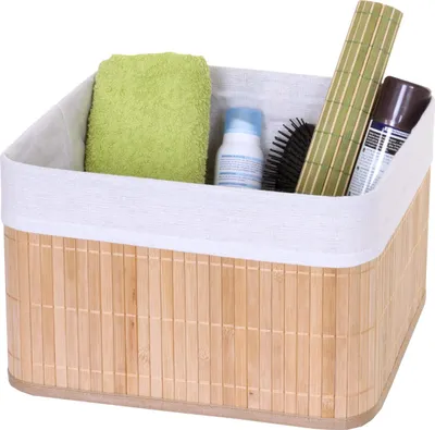 Produktbild von Aufbewahrungskorb HWC-C21, Korb Aufbewahrungsbox Ordnungsbox Sortierbox Regalkorb, Bambus  naturfarben