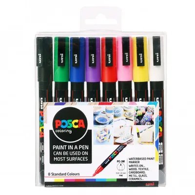 Produktbild von Posca Satz Acrylmarker 0,9-1,3 mm - Grundfarben 8 Stück