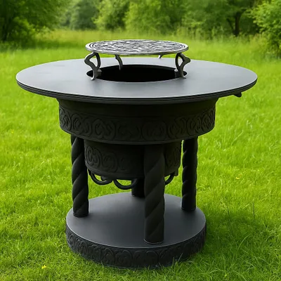 Produktbild von Feuerplattengrill Ø 99 cm, Grillplatte, Plancha Grill, BBQ, Garten Lagerfeuer, Grillrost + Kesselhalter, Grill mit Feuerplatte, Lagerfeuer Grill.