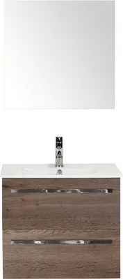 Produktbild von Sanox Badmöbel-Set Seville BxHxT 61 x 170 x 46 cm Frontfarbe tabacco mit Waschtisch Keramik weiß, Waschtischunterschrank