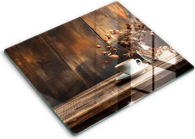Zdjęcie produktu dla Deska kuchenna – 60 cm x 52 cm - Szklana deska do krojenia - Szkło hartowane – Antypoślizgowa - Filiżanka Kawy I Drewno