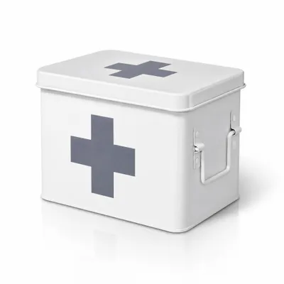 Produktbild von Theo&Cleo Medikamentenbox aus Metall Erste-Hilfe-Kasten Arzneibox Medikamentenkoffer mit tragbar 22×16×16 cm
