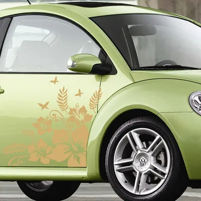 Produktbild von Aufkleber - Autoaufkleber-Set "Hibiskus Ranke" 2 Stk. je 60cm x 60cm gold - Tuning Carystyling Heckscheibe Auto