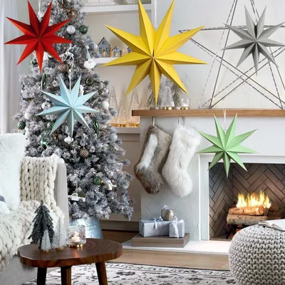 Image de Lot de 5 étoiles en papier pour la décoration de Noël