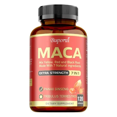 Image de Maca Extra Strength 7 en 1 (120 gélules) Complément alimentaire, énergie, endurance, force, humeur, équilibre hormonal, santé masculine, testostérone