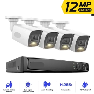 Obrázok produktu pre IP bezpečnostná kamera – kamera s napájaním cez Ethernet (PoE) – bezpečnostná kamera s rozlíšením 12 MP – nočné videnie – detekcia pohybu – odolná voči poveternostným vplyvom