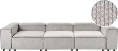 Zdjęcie produktu dla BELIANI Sofa modułowa beżowoszara sztruksowa tapicerowana 3-osobowa moduły czarne nóżki nowoczesna kanapa