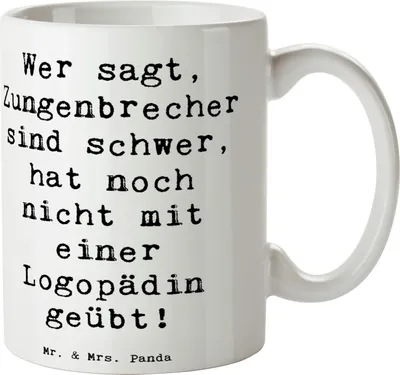 Produktbild von Mr. & Mrs. Panda Tasse Spruch Training mit Logopädin - Weiß - Geschenk, Beruf, kreative Geschenke, Becher, Freude, Geduld, Sprachübungen, Motivation, Kaffeetasse, Herz