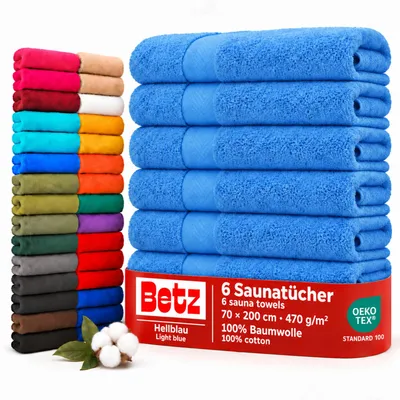 Produktbild von Betz 6 Stück Saunatücher 70 x 200 cm PREMIUM 100% Baumwolle Badetuch Liegetuch Strandtuch Farbe: hellblau
