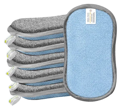 Productafbeelding van Spons - Dubbelzijdige microvezel afwasborstel - Geschikt voor keuken, badkamer en afwas - 6 stuks, 15x9x2 cm