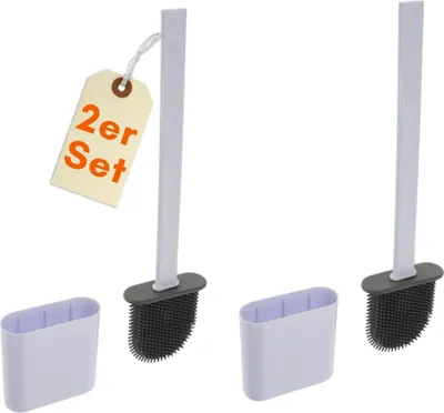 Produktbild von 2er Set Klobürste Silikon weiß Wandmontage Silikon Toilettenbürste WC Bürste Klobürstenhalter ohne bohren WC Bürstengarnitur Toilettenbürste 2 Stück