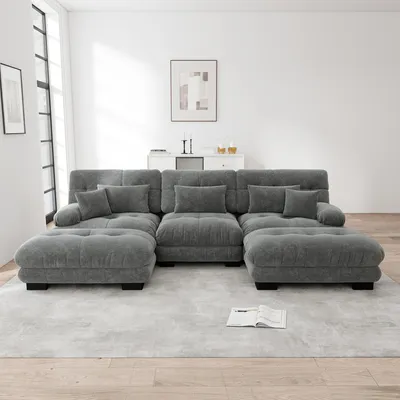 Produktbild von s modulares Ecksofa, XXL U-Form Cloud Couch Wohnzimmer, Tiefensitz, wandelbares Schlafsofa mit Hocker, Chenille Stoff