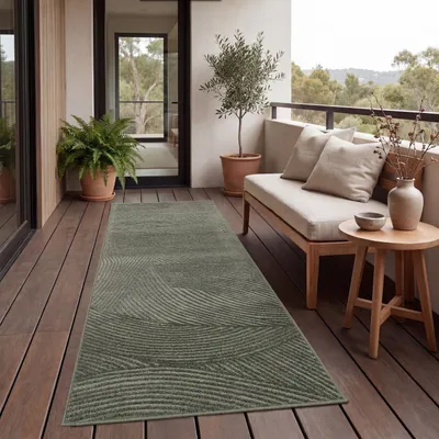 Produktbild von Outdoor Teppich Wetterfest Balkon Wohnzimmer Skandinavisches Boho Einfarbig Grösse 80x150 cm