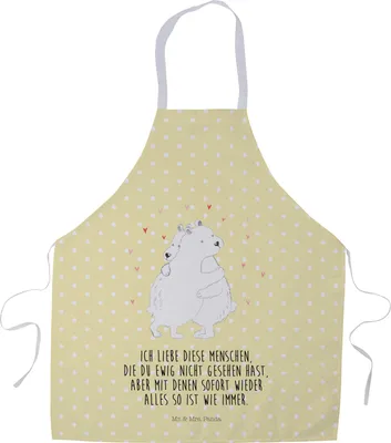 Produktbild von Mr. & Mrs. Panda Schürze Eisbär Umarmen - Gelb Pastell - Geschenk, Küchenschürze, Grillschürze, Küchenzubehör, Grillmeister, Lustige Sprüche, Kochschürze
