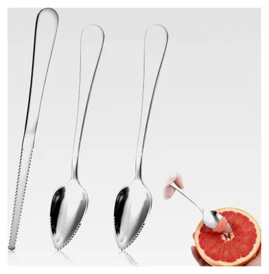 Produktbild von 2 Grapefruitlöffel aus Edelstahl und 1 Grapefruitmesser, 3-teiliges Set für Obst