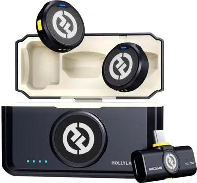 Image de Hollyland Lark M2 Mini Combo (charbon brillant avec caméra Rx USB-C Rx) Microphone sans fil