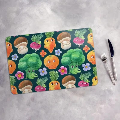 Produktbild von Tischset 4x45x30 cm Platzset Tischmatte Platzmatte Untersetzer - Kinder Gemüse Brokkoli Karotten
