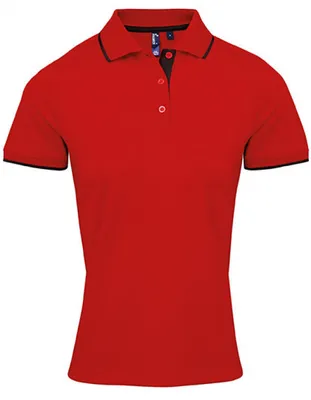 Produktbild von Premier Workwear PR619 | Damen Contrast Coolchecker Polo - Farbe: Red (ca. Pantone 200)/Black - Größe: XXL
