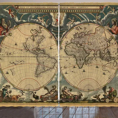 Produktbild von ARANDE Jahrgang Gardine, Detailierte Alte Karte des Weltgeschichtliche Geographie, 280 x 175 cm, Mehrfarbig
