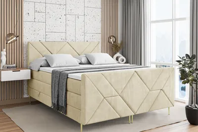 Produktbild von ALTDECOR Boxspringbett mit Gold Füßen, Matratze und Lattenrost, Topper, Fußteil, Polsterbett mit Bettkasten, Bett mit Stauraum H3- und H4- Matratze -BARWA-FZ-Z KING-140x200 - Beige Casablanca