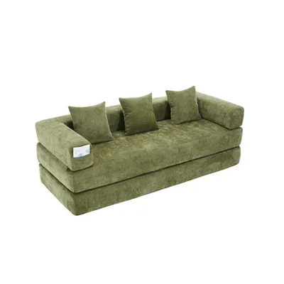 Produktbild von LVHOM Modulares Schlafsofa aus Chenille, Klappbares Bodensofa mit Seitentasche, Polstersofa Klappsofa Bettcouch 198x79/159cm, Grün