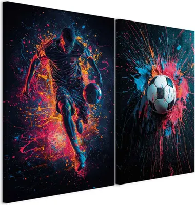 Produktbild von murando - Handart Bilder Set Fußball Kunstdruck 80x60cm 2 Teilig je 40x60cm Collage 2er Vlies mit Acrylgel Beschichtet Wandbilder Kinderzimmer Dekoration - Geschenk für Fußballfans i-H-10019-b-a