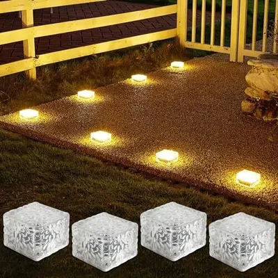 Produktbild von 4er-Set Solar Glas Pflastersteine Außenleuchte, Wasserdicht LED Bodenleuchten Solarlampen Außen Wegbeleuchtung Dekoration Lichter für Garten Terrasse