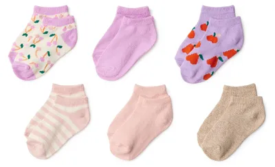 Produktbild von A. Essentials Mädchen No-Show-Socken Mit Muster, 6 Paar, Purpur Früchte/Rosa, M