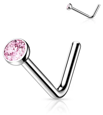Produktbild von Nasenstecker Titan: Nasenpiercing Kristall Stecker gebogen Pink