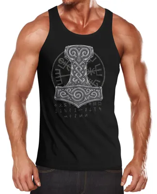 Produktbild von Herren Tank- Top Thor Hammer Wikinger Runen Kompass Vegvisir nordische Mythologie Muscle Shirt Neverless® schwarz S