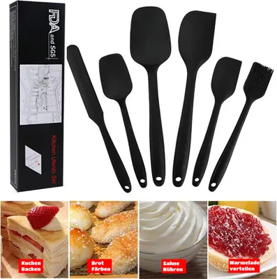 Immagine prodotto di Set di spatole in silicone, set da 6 pezzi, utensili da cucina per cucinare, cuocere al forno e mescolare, lavabili in lavastoviglie, nero