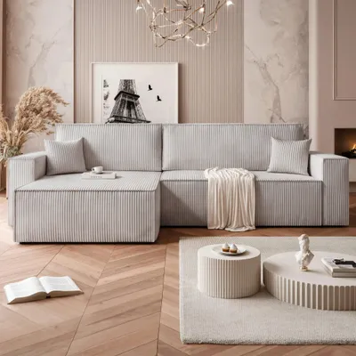Produktbild von Ecksofa Mulri XL Poso 110 Hellgrau Cord Schlaffunktion Universell Bettkasten