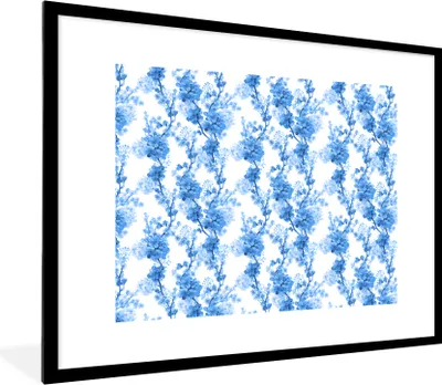 Produktbild von MuchoWow® Gerahmtes Poster Blumen - Blau - Hortensie 80x60 cm - Poster mit Schwarzem Bilderrahmen Wandposter Rahmen Foto Bilder - Schlafzimmer-Dekorationen - Fotoposter