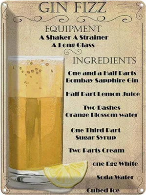 Produktbild von vianmo Blechschild 40x30 cm Alkohol Gin Fizz Equipment ingredients