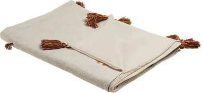 Immagine prodotto di BELIANI Coperta in cotone beige e arancione 130 x 180 cm copriletto ricamato a mano con nappe stile boho