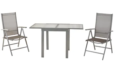 Produktbild von Merxx Gartenmöbel Set Amalfi, 3tlg., 2 Klappsessel, Balkonausziehtisch 65 (130) x 65 cm, diamant - Aluminium/Textil
