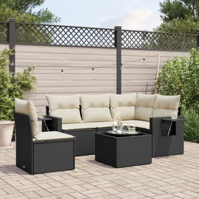 Produktbild von Design 6-tlg. Garten-Sofagarnitur mit Kissen Schwarz Poly Rattan, Gartenmöbel-Sets 2024 Neu