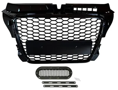 Immagine prodotto di Griglia anteriore nera lucida con supporto per emblema, compatibile con Audi A3/S3/RS3 8P/8PA (restyling) dal 2008 al 2013