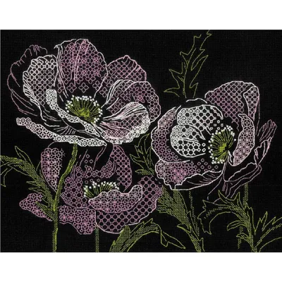 Zdjęcie produktu dla Zestaw do haftu Riolis Blackwork "Koronkowe maki", wzór do liczenia, 30x24cm