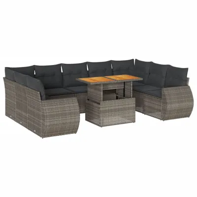 Produktbild von 10-tlg. Garten-Sofagarnitur mit Kissen Grau Poly Rattan