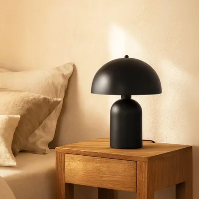 Produktbild von Opviq, Moderne Tischlampe mit Metallkörper, Schwarz, Ø25 h:15 cm, Höhe: 35 cm, 100 cm Kabel mit Schalter, E27 Fassung, Max 40 W, IP20, Ideal für skandinavische Wohnräume.