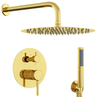 Image de vidaXL Système de douche encastré (rond), or, acier inoxydable, 201